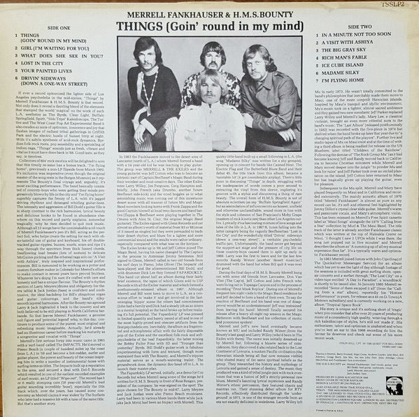 Image of Back Cover of LP - VG+/VG+ - MERRELL FANKHAUSER AND H.M.S. BOUNTY, Things (Goin' Round In My Mind) (Time Stood Still Records; TSSLP2, France 1985 Reissue), WOL,  - 2926083E