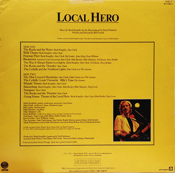 Image of Back Cover of LP - VG/VG - MARK KNOPFLER, Local Hero (Vertigo; VERL 4, UK 1983, Non-Textured Sleeve), ,  - 2226427E