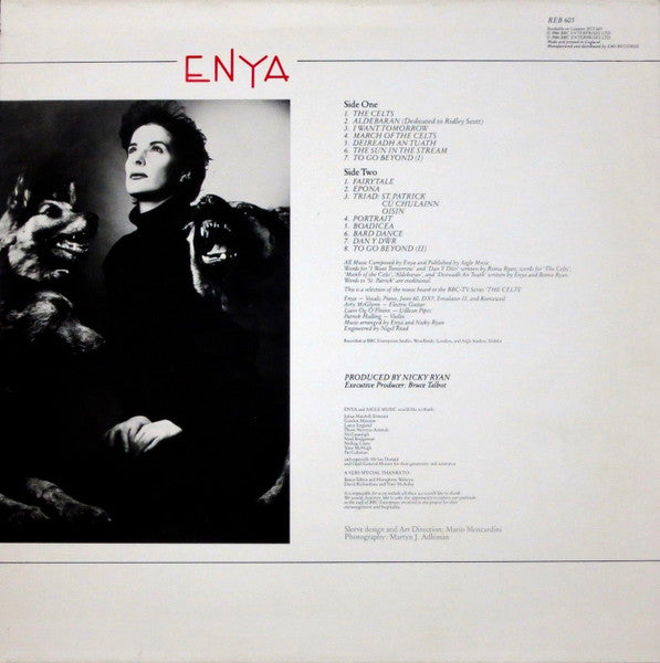 Image of Back Cover of 4945024S: LP - ENYA, Enya (BBC Records And Tapes; REB605, UK 1986, Embossed Sleeve, EMI Pressing With Blue Labels)   VG+/VG+