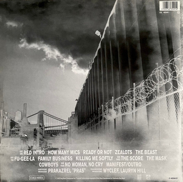 Image of Back Cover of 2xLP - G+/G - FUGEES, The Score (Columbia; COL 483549 1, Europe 1996, 2 Inners, Promo Sticker On Sleeve), Edge and ringwear to sleeve with small breaks to top and bottom left corners of sleeve. Worn but still intact. Light marks and ringwear to inners. Both discs have lots of marks and extensive hairlines.,  - 2816008C
