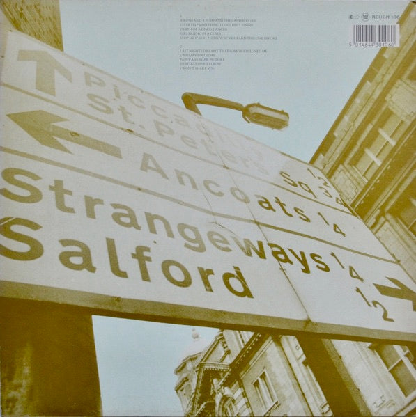 Image of Back Cover of LP - VG/VG - THE SMITHS, Strangeways, Here We Come (Rough Trade; ROUGH 106, UK 1987, Embossed Sleeve, Glossy Inner, EMI Pressing, First Press), Light marks, still in opened shrinkwrap, cover art misprinted - Band name does not line up with embossing, A-side label slighly creased,  - 3546008S