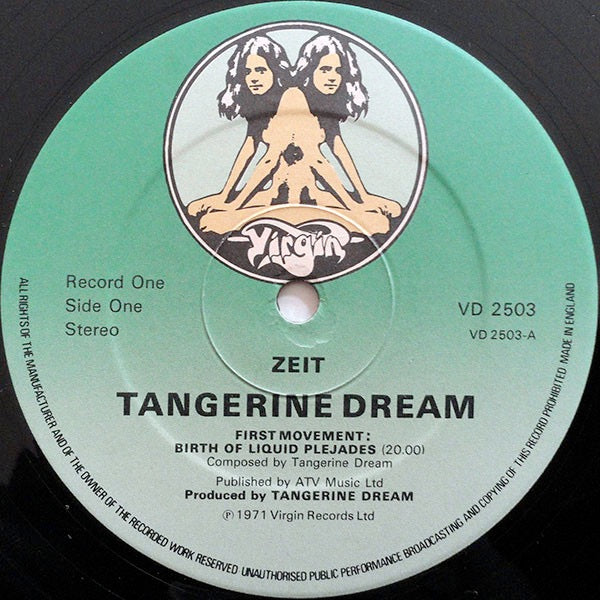 Image of Label Cover of 2xLP - VG+/VG+ - TANGERINE DREAM, Zeit (Virgin Green w/Drawing; VD2503, UK 1976, Gatefold), ,  - 2126283E