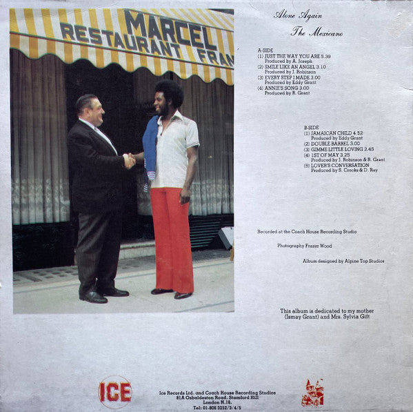 Image of Back Cover of 4745357S: LP - THE MEXICANO, Alone Again (ICE; ICE 1012L, UK 1979)   VG/VG+