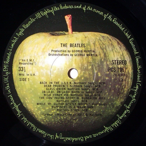 Image of Label Cover of 2xLP - VG/VG+ - THE BEATLES, The Beatles (Apple Records With An E.M.I Recording On Labels & Mfd. In U.K. Above Side Indicator; PCS 7067/8, UK 1984 Reissue, Embossed Gatefold, 4 Prints, Poster, Stereo), Clean glossy discs, Clean poster and prints, Nice robust sleeve, Justa few small stain spots mostly on rear,  - 2516088C