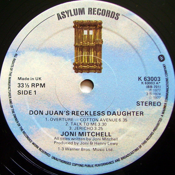 Image of Label Cover of 2xLP - VG/VG - JONI MITCHELL, Don Juan's Reckless Daughter (Asylum Records  ; K63003, UK 1978 Reissue, Gatefold, 2 Inners), ,  - 0216431C