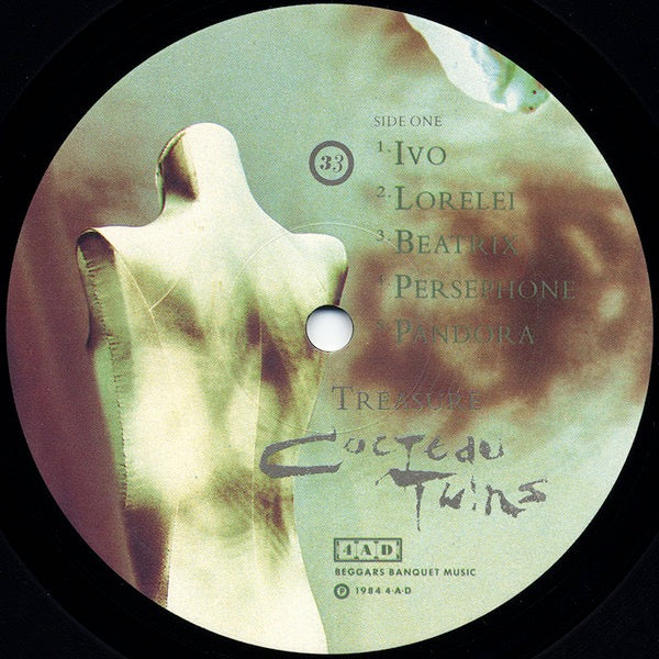 Image of Label Cover of LP - VG/G+ - COCTEAU TWINS, Treasure (4AD; CAD 412, UK 1984, Textured Sleeve, Inner), Light marks and hairlines, Birthday message written in small black pen on front, Otherwise clean sleeve. ,  - 3316223C