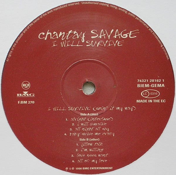 Image of Label Cover of 2xLP - VG/VG - CHANTAY SAVAGE, I Will Survive (Doin' It My Way) (RCA ; 7432 28162 1, Germany 1996, Gatefold), Light marks that don't affect play. Wear to edges of sleeve & ringwear.,  - 3826248E
