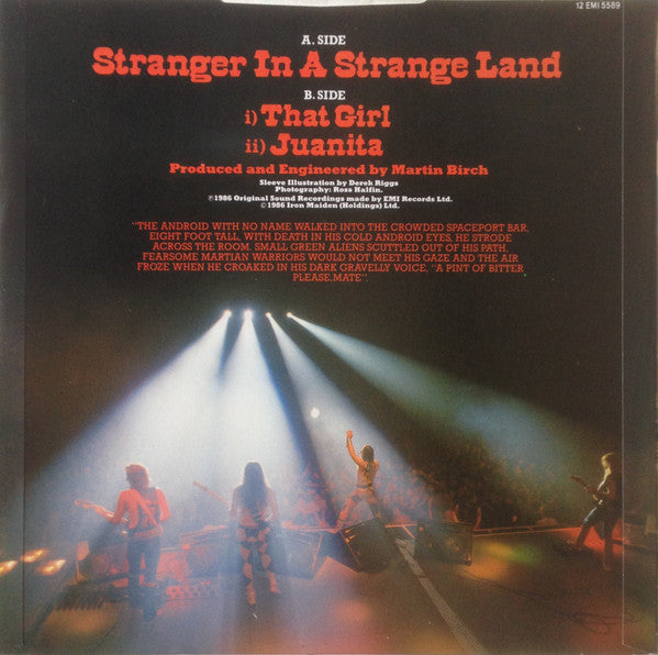 Image of Back Cover of 12" - VG+/VG - IRON MAIDEN, Stranger In A Strange Land (EMI; 12EMI 5589, UK 1986, Picture Sleeve), Strong VG,  - 2226335E