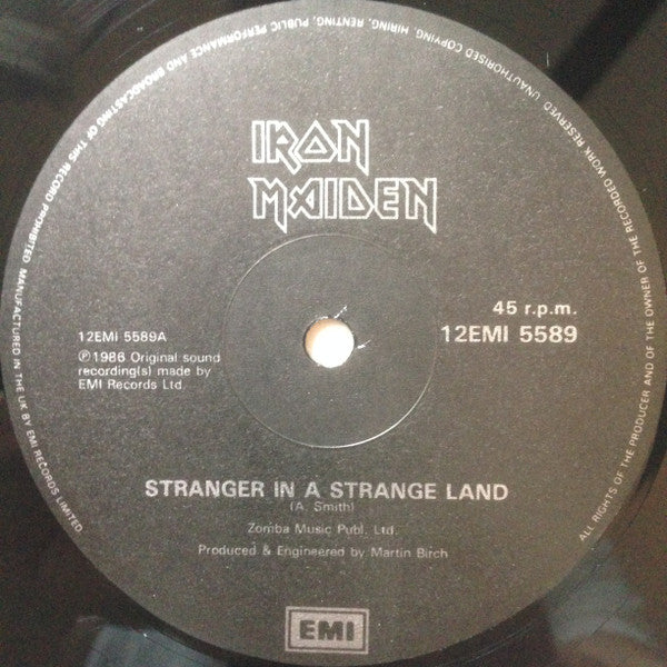 Image of Label Cover of 12" - VG+/VG - IRON MAIDEN, Stranger In A Strange Land (EMI; 12EMI 5589, UK 1986, Picture Sleeve), Strong VG,  - 2226335E