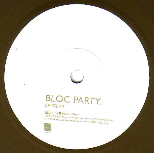 Image of Label Cover of 7" - VG+/EX - BLOC PARTY, Banquet / Tulips (Peel Session) (Wichita; WEBB078S, UK 2005, Picture Sleeve, Gold Vinyl), ,  - 1726332E