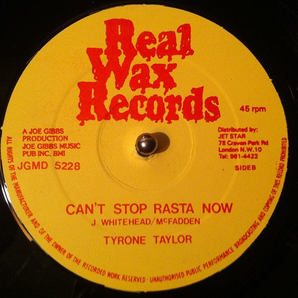 Image of Front Cover of 4724434E: 12" - TYRONE TAYLOR, Just When I Need You Most / Can't Stop Rasta Now (Real Wax; JGMD 5228, UK 1980s) Lots of light marks, plays above grade.  /G+