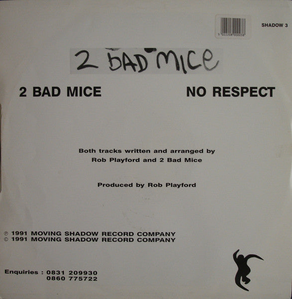 Image of Back Cover of 12" - G+/G+ - 2 BAD MICE, 2 Bad Mice / No Respect (Moving Shadow; SHADOW 3, UK 1991, Picture Sleeve), ,  - 2346178S
