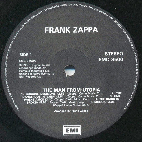 Image of Label Cover of LP - VG/VG - FRANK ZAPPA, The Man From Utopia (EMI; EMC3500, UK 1986 Reissue, Inner, Digitally Remastered ), ,  - 3316049C