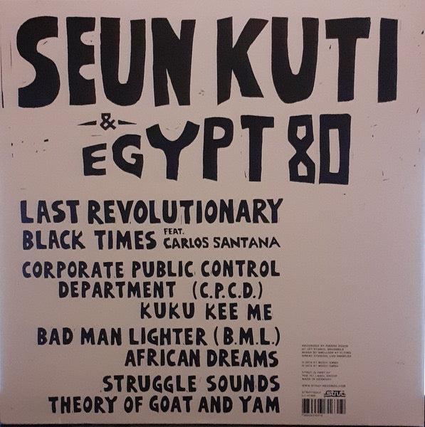 Image of Back Cover of 2xLP - VG+/EX - SEAN KUTI & EGYPT 80, Black Times (Strut; STRUT136LP, UK 2018, Gatefold, Download Code), Sleeve still in shrink but small dink to spine.,  - 4116410C