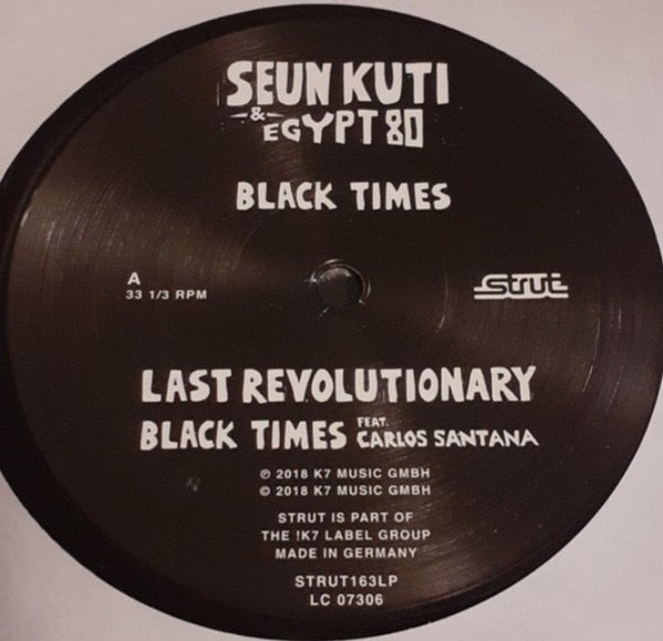 Image of Label Cover of 2xLP - VG+/EX - SEAN KUTI & EGYPT 80, Black Times (Strut; STRUT136LP, UK 2018, Gatefold, Download Code), Sleeve still in shrink but small dink to spine.,  - 4116410C