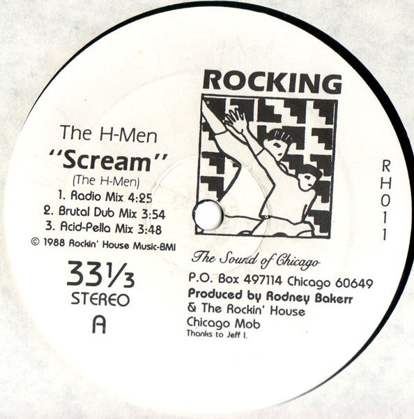 Image of Front Cover of 12" - /VG - THE H-MEN, Scream / Never Giving Up (Rockin' House; RH011, US 1988), , Excellent, unhinged Chicaco Acid!  - 2746045S