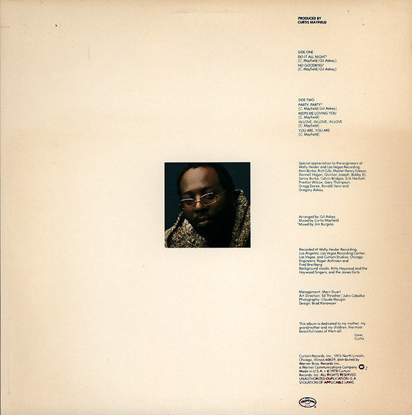 Image of Back Cover of LP - VG/VG - CURTIS MAYFIELD, Do It All Night (Curtom; CUK 5022, US 1978, Jacksonville pressing), Stickers on labels.,  - 3726129E