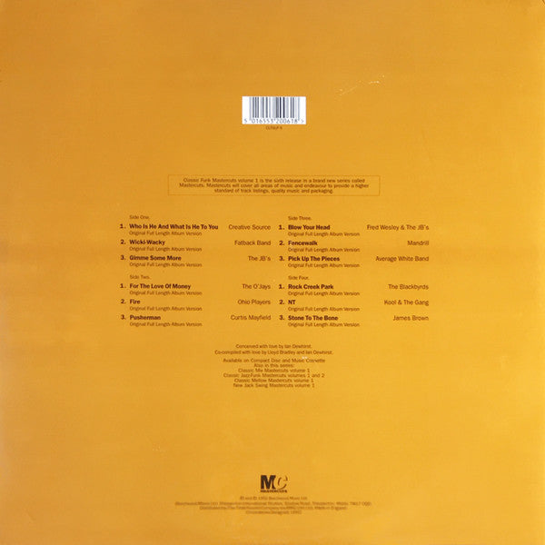 Image of Back Cover of 2xLP - VG/VG - VARIOUS, Classic Funk (Definitive Funk Mastercuts Volume 1) (Mastercuts ; CUTSLP 6, UK 1992, Gatefold), Only a few light hairlines but one click during D1 for a couple of rotations.,  - 3826106E