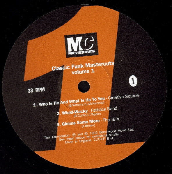 Image of Label Cover of 2xLP - VG/VG - VARIOUS, Classic Funk (Definitive Funk Mastercuts Volume 1) (Mastercuts ; CUTSLP 6, UK 1992, Gatefold), Only a few light hairlines but one click during D1 for a couple of rotations.,  - 3826106E