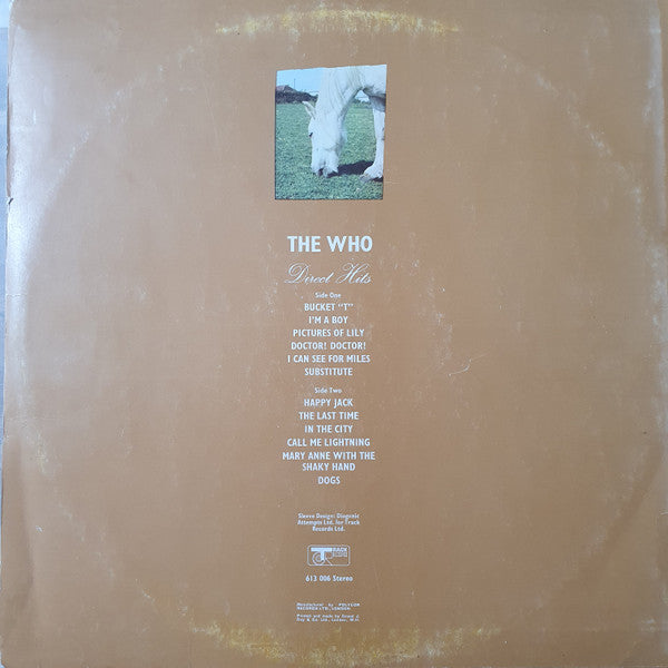 Image of Back Cover of LP - VG/VG+ - THE WHO, Direct Hits (Track; 613 006, UK 1968, Laminated Front Sleeve, Stereo), Ring wear, corner crease,  - 3246007S