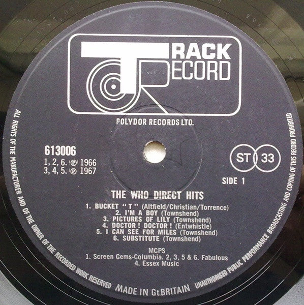 Image of Label Cover of LP - VG/VG+ - THE WHO, Direct Hits (Track; 613 006, UK 1968, Laminated Front Sleeve, Stereo), Ring wear, corner crease,  - 3246007S