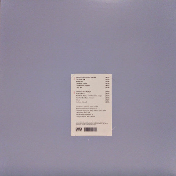 Image of Back Cover of 3624068E: LP - PISSED JEANS, Why Love Now (Sub Pop; SP119X, UK 2017, Inner, Indie exclusive, Purple Vinyl, Postcard Slots Into Front Sleeve. Track Listing on Sticker on Rear Sleeve)   VG+/VG+