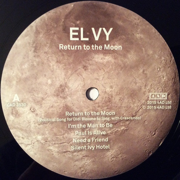 Image of Label Cover of LP - VG+/VG+ - EL VY, Return To The Moon (4AD; CAD 3530, UK 2015, Gatefold, Inner), ,  - 3226138E