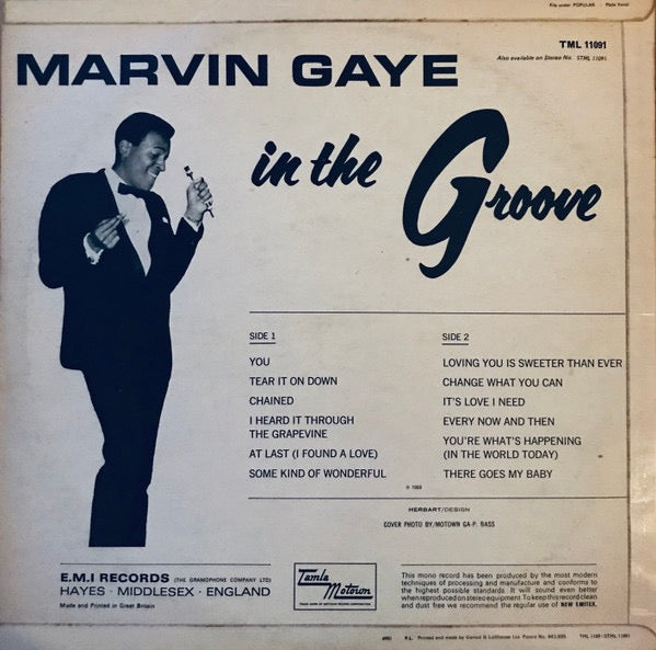 Image of Back Cover of LP - VG/VG+ - MARVIN GAYE, In The Groove (Tamla Motown; TML 11091, UK 1968, Laminated Flipback Sleeve, Mono), ,  - 3126062E
