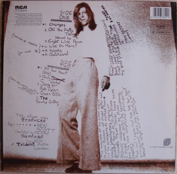 Image of Back Cover of LP - VG/VG - DAVID BOWIE, Hunky Dory (RCA Black & Silver; NL 83844, Europe 1983 Reissue, Barcode), Glossy disc, Wispy marks, Light sleeve wear,  - 2116576C