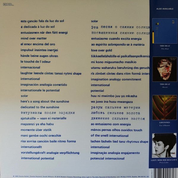 Image of Back Cover of 12" - EX/EX - THIS HEAT, Health And Efficiency (Modern Classical Recordings ; MCR 918, US 2016 Reissue, Gatefold, Insert, 180 Gram Vinyl. OBI Strip.), ,  - 3546134S