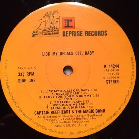 Image of Label Cover of 2024096E: LP - CAPTAIN BEEFHEART, Lick My Decals Off Baby (Reprise Tan Riverboat, No WB Logo; K44244, UK 1973 Reissue, No Inner) Cut-out (Corner cut)  VG/VG