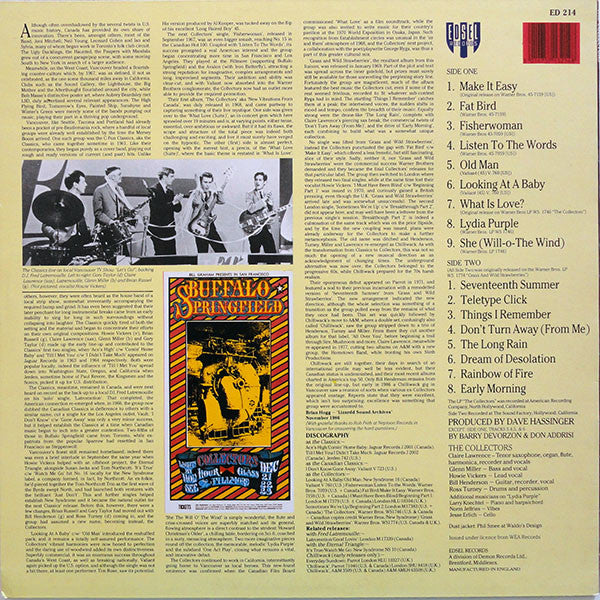 Image of Back Cover of LP - VG+/EX - THE  COLLECTORS, Seventeenth Summer  (Edsel Records ; ED 214, UK 1987), Writing On Label,  - 3026132E