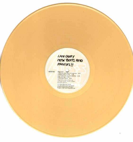 Image of Label Cover of LP - VG/VG+ - IAN DURY, New Boots And Panties!! (Stiff Records ; SEEZG 4, UK 1978, Picture Sleeve, Inner, Gold Vinyl), Stickered Sleeve, Edge Wear,  - 2326149E