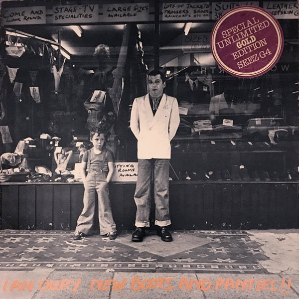 Image of Front Cover of LP - VG/VG+ - IAN DURY, New Boots And Panties!! (Stiff Records ; SEEZG 4, UK 1978, Picture Sleeve, Inner, Gold Vinyl), Stickered Sleeve, Edge Wear,  - 2326149E