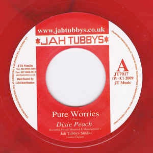 Image of Front Cover of 4614309C: 7" - DIXIE PEACH, Pure Worries (Jah Tubbys; JT7017, UK 2009, Company Sleeve, Red Vinyl) Small sticker ghost on sleeve  VG/VG+