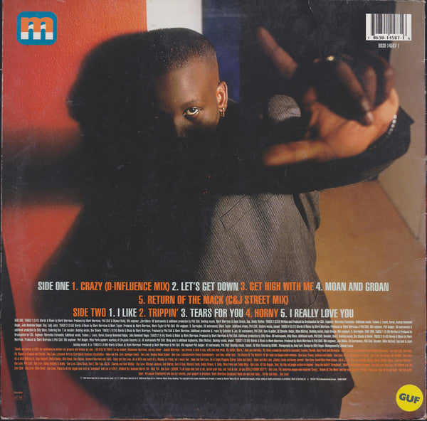 Image of Back Cover of 4714200C: LP - MARK MORRISON, Return Of The Mack (WEA; WEA040T, UK 1996) Sleeve is intact but has some wear. Promo sticker on reverse. Disc is glossy with lots of light marks.  G+/G+