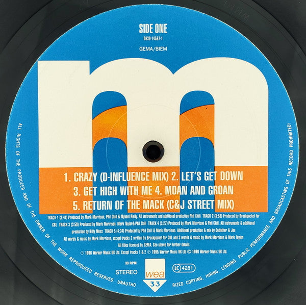 Image of Label Cover of 4714200C: LP - MARK MORRISON, Return Of The Mack (WEA; WEA040T, UK 1996) Sleeve is intact but has some wear. Promo sticker on reverse. Disc is glossy with lots of light marks.  G+/G+