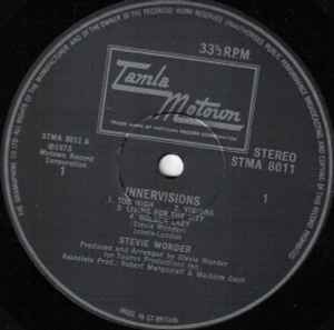 Image of Label Cover of LP - VG+/G - STEVIE WONDER, Innervisions (Tamla Motown; STMA 8011, UK 1973, Gatefold, "Gramophone Co." Rim), Lots of light marks to disc but nothing serious.,  - 4316439C