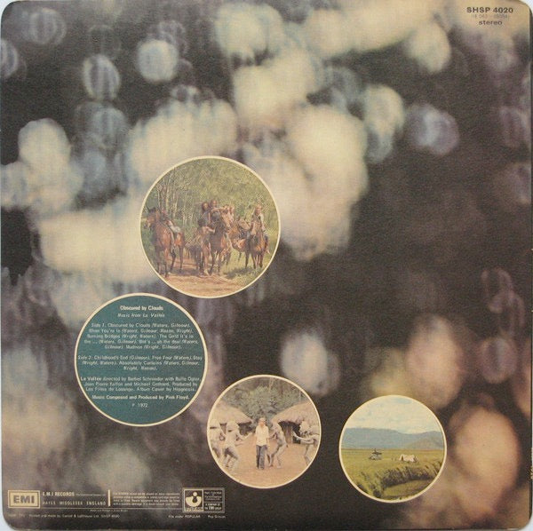 Image of Back Cover of LP - G+/G - PINK FLOYD, Obscured by Clouds (Harvest Green, Gramophone Co On Rim, EMI Box; SHSP 4020, UK 1972, Textured Sleeve, Rounded Sleeve Corners, Corrected 2nd Press - Sibilance Removed, A2-B2 Matrix), Split Seams, Edge Wear,  - 2946093S