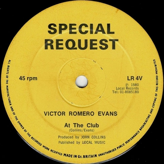 Image of Front Cover of 4714103C: 12" - VICTOR ROMERO EVANS / THE DETONATORS, At The Club / Lift Off (Special Request; LR 4, UK 1980, Plain sleeve) Lots of marks but plays fine.  /G