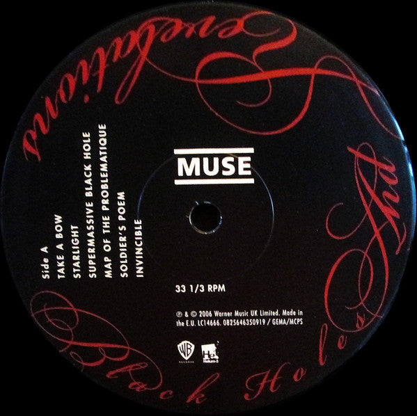 Image of Label Cover of 4224308E: LP - MUSE, Black Holes & Revelations (Warner Bros; 44284-1, Europe 2015 Reissue, Inner) Title Sticker Stuck To Back Of Sleeve  VG+/VG+