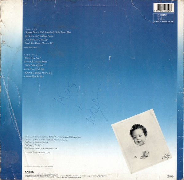 Image of Back Cover of LP - VG/G - WHITNEY HOUSTON, Whitney  (Arista; 208141, Europe 1987, Inner), ,  - 3016265C