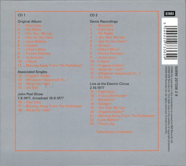 Image of Back Cover of 2xCDs - VG+/VG+ - BUZZCOCKS, Another Music In A Different Kitchen (EMI; 50999 207336 2 9, Europe 2008, Trifold Digipak, Booklet), ,  - 3816204C