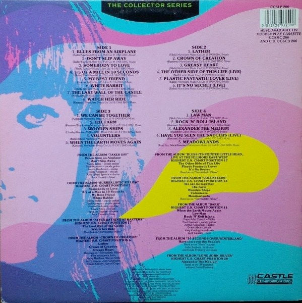 Image of Back Cover of 2xLP - VG/VG+ - JEFFERSON AIRPLANE, The Jefferson Airplane Collection (Castle; CCSLP 200, UK 1988, Gatefold), Sticker Residue on Sleeve,  - 4326076E