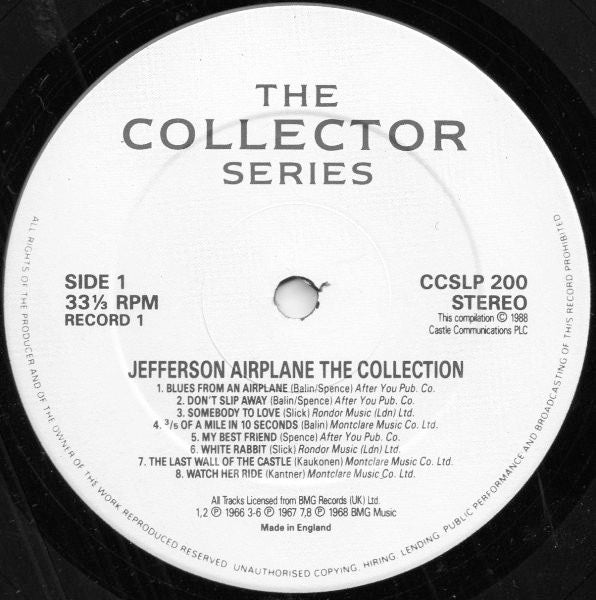 Image of Label of 1724134E: 2xLP - JEFFERSON AIRPLANE, The Jefferson Airplane Collection (Castle; CCSLP 200, UK 1988, Gatefold)   VG/VG+