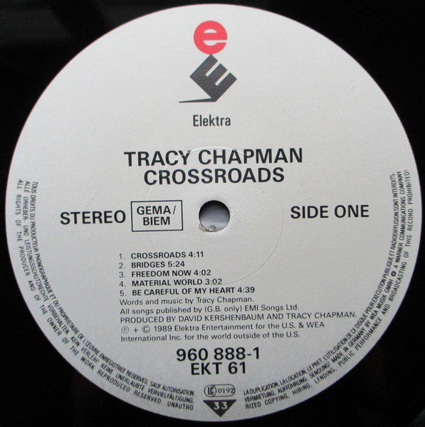 Image of Label of 3624145E: LP - TRACY CHAPMAN, Crossroads (Elektra; 960 888-1, UK 1989, Inner & Insert)   VG/VG