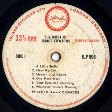 Image of Label Cover of LP - G+/G - JACKIE EDWARDS, The Most Of Jackie Edwards (Island Records; ILP 906, UK 1963, Laminated Front Sleeve), Lots of marks, groovewear, crackle throughout. Worn sleeve,still looks acceptable.,  - 2846225S