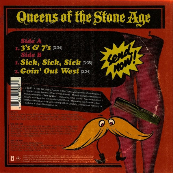 Image of Back Cover of 7" - VG+/VG+ - QUEENS OF THE STONE AGE, 3's & 7's (Interscope; 173 538-1, UK 2007, Inner), Strong VG+ Throughout,  - 4226117E