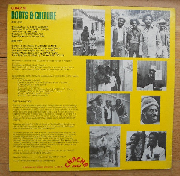 Image of Back Cover of 4514164C: LP - VARIOUS, Roots & Culture (Cha Cha Music ; CHALP16, UK 1983) A fair few hairlines and scuffs but plays well. Sleeve is a strong VG.  VG/G+