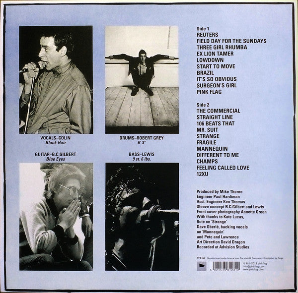 Image of Back Cover of LP - NEW/NEW - WIRE, Pink Flag (Pink Flag; PF11LP, Europe 2018 Reissue, Inner), , Originally released on Harvest in 1977, Pink Flag is perhaps the most original debut album to come out of the first wave of British punk. Exhibiting severe art school damage, Wire careers at breakneck speed through 21 songs in 36 minutes to create an album that has influenced bands for over fourty years. - 0816264C